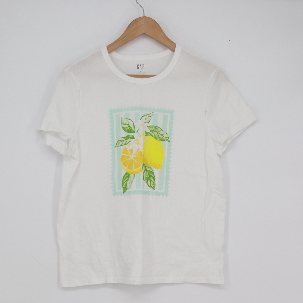 GAP Favorite Tee Womens Medium White Lemon Graphic Print Short Sleeve T-Shirt